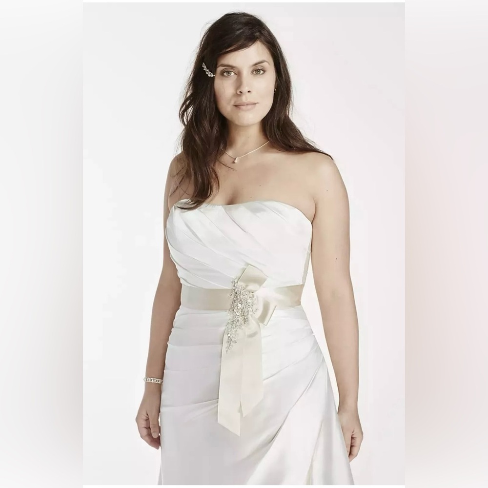 David's Bridal Strapless Charmeuse A-Line Size 14W Wedding Dress STYLE# 9OP1242 - Picture 3 of 16